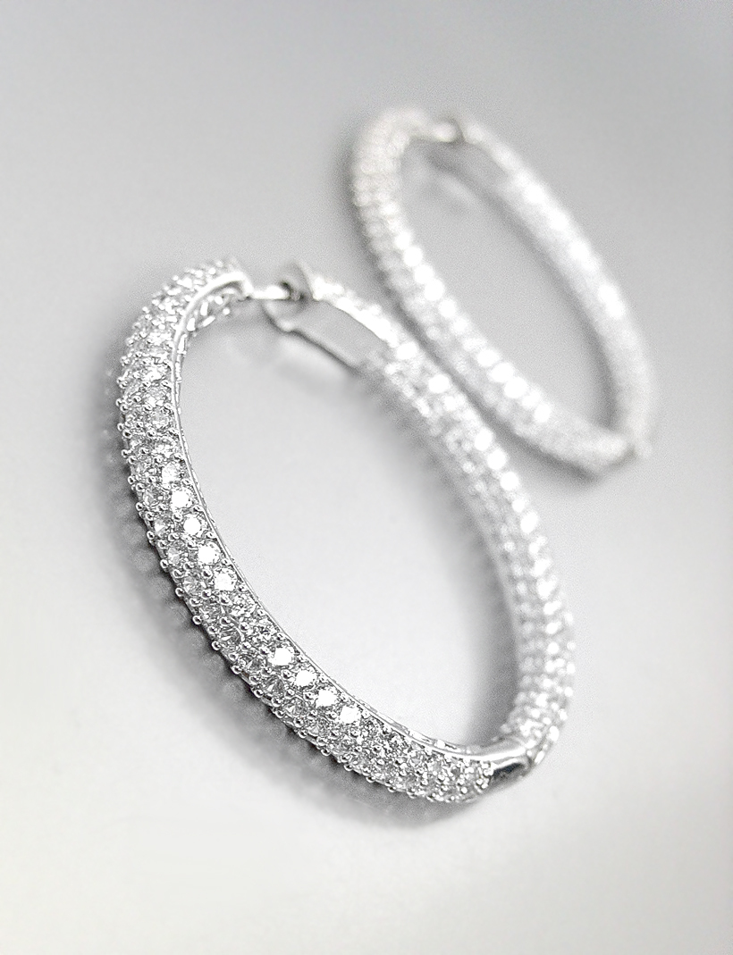 STUNNING 18kt White Gold Plated INSIDE OUTSIDE CZ Crystals 1 1/4" Hoop Earrings - $49.99