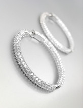 STUNNING 18kt White Gold Plated INSIDE OUTSIDE CZ Crystals 1 1/4&quot; Hoop E... - $49.99