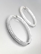 STUNNING 18kt White Gold Plated INSIDE OUTSIDE CZ Crystals 1 1/4&quot; Hoop E... - £40.05 GBP