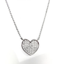 CHIC 18kt White Gold Plated CZ Crystals HEART Pendant Petite Dainty Necklace - £21.57 GBP