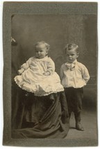 Circa 1880&#39;S Trimmed Cabinet Card Adorable Little Boys in Cute Outfits Brothers? - £7.46 GBP
