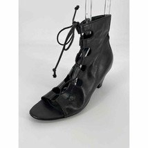 Giorgio D&#39;Alessandro Ghillie Open Toe Ankle Boots Sz 36.5 Black Leather Granny - £31.34 GBP