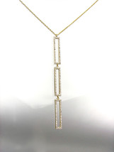 Stunning 18kt Gold Plated Cz Crystals Rectangle Drop Dangle Petite 24" Necklace - $29.99