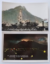 Lot Vintage Mexico Photo Postcard 2pc Tinted Rppc Cathedral Monterrey Hotel Sign - £37.72 GBP