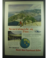 1949 Pan American Airlines Ad - Plan to roll down to Rio only 27 hours - $18.49