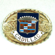 Vintage Cadillac Belt Buckle Crest Emblem Logo Metal &amp; Enamel 3.75&quot; x 2.75&quot; RARE - £31.52 GBP