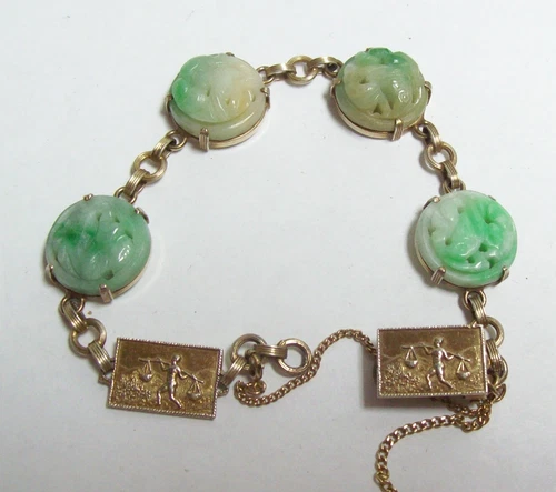 Antique Art Nouveau Egyptian Motif &amp; Molded Jadeite jade Bracelet - $172.05