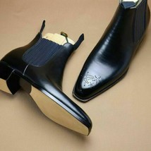 New men s handmade chelsea black color brogue leather dress formal chelsea boots thumb200