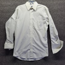 Stafford Men&#39;s Dress Shirt 15.5 32/33 Blue Striped Long Sleeve Button Down - £9.28 GBP