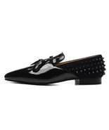 Red Bottom Loafers for men, Black Patent Leather with Tassel &amp; Rivets - £219.81 GBP