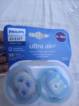Philips Avent Ultra Air 2-Pack Orthodontic Pacifiers W/ Carrying Case 6-18m Bear - £9.10 GBP