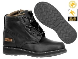 Mens Black Work Boots Genuine Leather Lace Up Safety Oil Resistant Shoes - $64.99