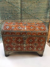 Handmade cedar wooden box, beautifully decorated with Turquoise, Coral, lapis-la - £829.17 GBP