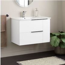 New Glossy White 32&quot; Varina Wall Mounted Single Vanity Set - with Warm O... - £704.00 GBP