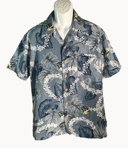 ROUNDY BAY Men&#39;s Short Sleeve Button Floral Shirt Gray Large - £9.30 GBP