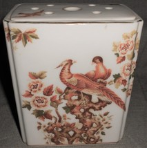 Andrea By Sadek Rectangular Porcelain 6" X 5" Flower Frog Bird Motif - $29.69