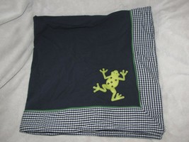 Baby Gap Navy Blue Cotton Blanket Frog White Gingham Plaid Trim 2004 - £55.12 GBP