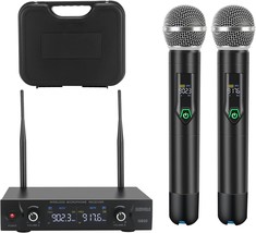 Wireless Microphone System With Case, Metal Uhf Dual Handheld 20, Home K... - £112.29 GBP