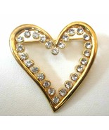 Heart Brooch Pin Large Gold Tone with Crystal Rhinestones Perfect Valent... - £14.34 GBP