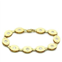 LO2010 - Matte Gold &amp; Gold Brass Bracelet with AAA Grade CZ  in Clear - $402.60 MXN