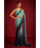 Green Colour Beautiful Heavy Embroidery Work Wedding Wear Georgette Sare... - $95.00