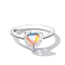 Platinum 925 Sterling Silver Sparkling Mystic Rainbow Heart Ring - £23.58 GBP