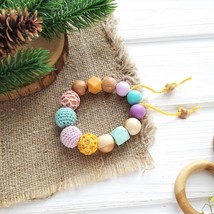 Crochet beaded stim teething ring, Wooden sensory toy - bracelet pink mint for g - £20.14 GBP