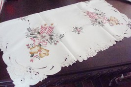 Jin Liu tablecloth embroidered, applied beige flowers and red candles 33... - £19.15 GBP