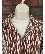 Shein Brown Ivory Blouse Medium Long Sleeve Top Collared Shirt Button Front - £5.97 GBP