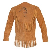 Mountain Man Western Style Handmade Fringed Buckskin Mens Shirt Exclusive Cowboy - £52.37 GBP+