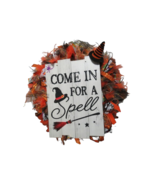 Fall Halloween Deco Mesh Front Door Wreath 16&quot; Diameter Handmade - £20.22 GBP