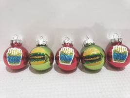 Christmas MINI Glass Ball Cheeseburger &amp; Fries Red Ornaments 1&quot; Set of 5 - £7.03 GBP