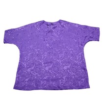 Paisley Shirt Womens Purple Short Sleeve Crew Neck Hook Eye Basic Blouse - £18.18 GBP
