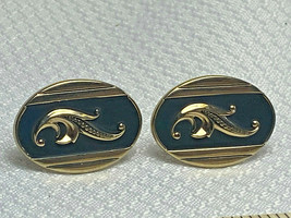 Vtg Swank Gold-Tone And Black Classy Scroll Oval Men&#39;s Jewelry Cuff Links - £23.68 GBP