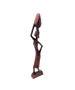 Hand Carved Woman Carrying Water Jug African Red Wood Sculpture 11” Tall... - £22.06 GBP