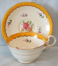 Aynsley Cup &amp; Saucer Yellow with Gold Inside Floral Style - $14.84