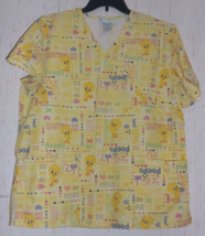 EXCELLENT WOMENS LOONEY TUNES TWEETY &quot;Sweet peeps&quot; YELLOW SCRUBS TOP  SI... - $437.56 MXN