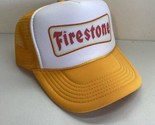 Vintage Firestone Tires Hat Trucker Hat snapback Gold Yellow Summer Cap - £14.10 GBP