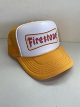 Vintage Firestone Tires Hat Trucker Hat snapback Gold Yellow Summer Cap - $17.59