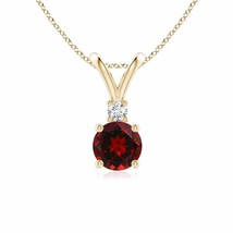 ANGARA Round Garnet Solitaire Pendant Necklace with Diamond in 14K Solid Gold - £468.42 GBP