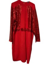 RED SEQUIN 24W MIDI DRESS Evening Christmas Holiday Party - £35.02 GBP