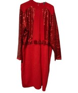 RED SEQUIN 24W MIDI DRESS Evening Christmas Holiday Party - £35.08 GBP