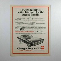 Vtg Dodge Charger Topper 1972 Car Print Ad Classic Cars 10 1/4&quot; x 13 1/4&quot; - $13.37