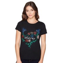 NWT Women&#39;s Romeo + Juliet Couture S/S Black Embroidered LOVE Top Sz L L... - £25.70 GBP