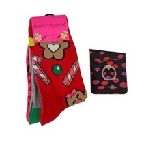 Betsey Johnson Holiday Christmas Socks 3 Pair Phone Ring Wallet Lips Kiss New - £7.83 GBP