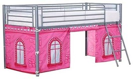 Girls Twin Junior Loft Bed Curtain Pink White Castle Fort Tent Play Area FUN - £101.13 GBP