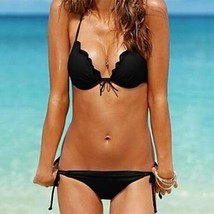 Women&#39;s Black Halter Slim Sexy Solid Color Beach Wear Bikini Sets NWT - £7.90 GBP