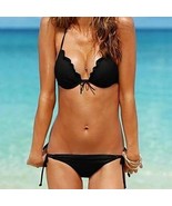 Women&#39;s Black Halter Slim Sexy Solid Color Beach Wear Bikini Sets NWT - £7.88 GBP