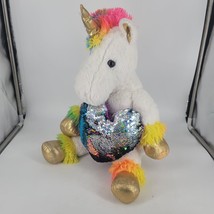 Dan Dee Unicorn White/Rainbow With Sequin Color Changing Heart Pillow 18” Plush - £9.80 GBP