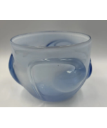 Signed David Hartman Hand Blown Bowl Studio Art Glass Blue Transition Milky - $28.09